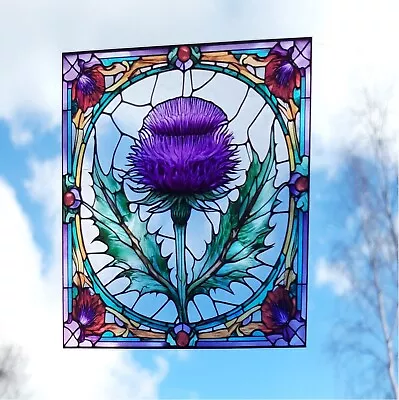 Buy Thistle Decorative Stained Glass Effect Static Cling Window Sticker Colourful • 3.49£