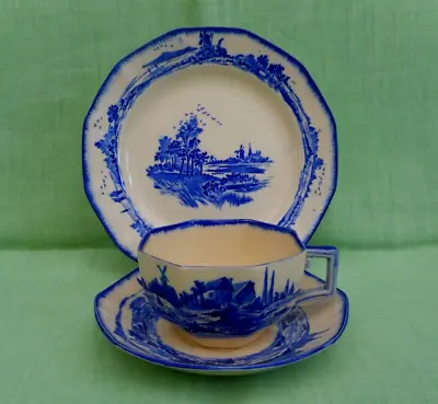 Buy Vintage Royal Doulton Norfolk Blue & White Octagonal Cup, Saucer & Plate Trio • 14.99£