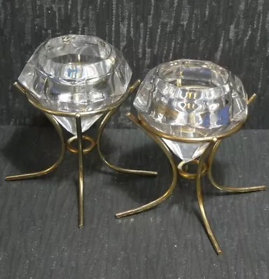 Buy Vintage Pair Of Lead Crystal Party Lite Diamond Candle Holders Metal Stand Rare • 35.95£