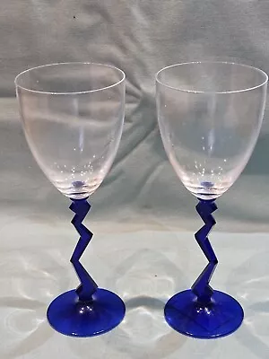 Buy Schott Zwiesel Set Of 2 Stylish Cobalt Blue Zigzag Stem Goblet Wine Glasses GC • 16.99£