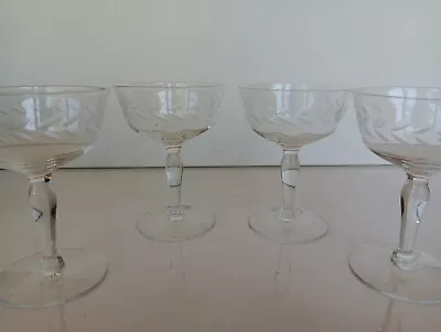 Buy  Vintage Fostoria Beautiful Etched Crystal Wine Glasses Set Of 4 • 24.02£