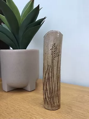 Buy Studio Pottery Tube Bud Vase With An Impressed Floral Flower & Grass Pattern. • 5£