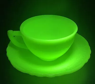 Buy Vintage Cup Of Tea Saucer  Uranium Art Deco Green Glass • 18£