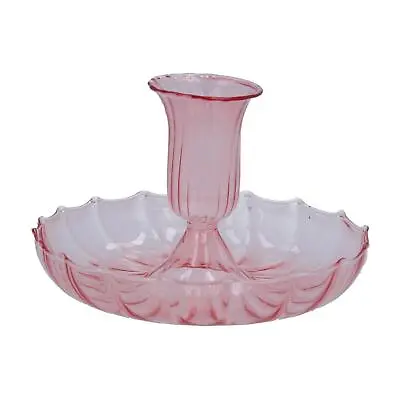 Buy Pink Glass Candle Saucer Candlestick, Dinner Candle Holder 10cm • 12£