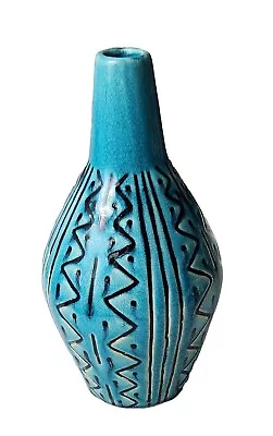 Buy Vintage Handmade Turquoise Blue Pottery Vase Abstract Pattern Crazing  10  • 18.95£