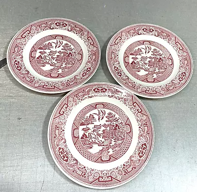 Buy THREE PINK Royal China USA Willow Ware Luncheon Plates  9 1/4” Unused • 43.16£