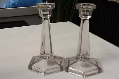 Buy Pair Tall Davidson Clear Glass Hexagonal Candlesticks Candle Holders • 25£