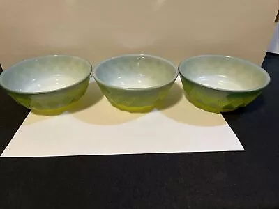 Buy Vintage 3 Pc Set Anchor Hocking Glass KIMBERLY Diamond Small Cereal Bowls Green • 21.10£