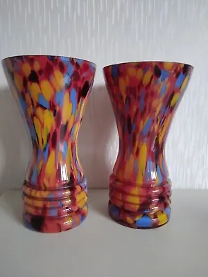 Buy A Pair Of Franz Welz Multicoloured Spatter Glass End Of Day Vases, 1930's. • 25£