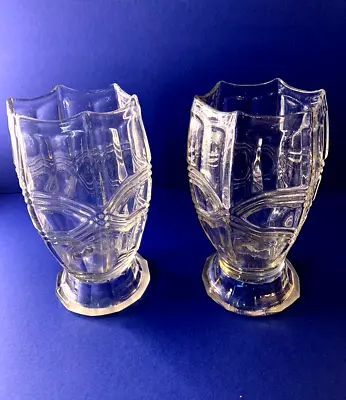 Buy Pair Of  Vintage 1930s Art Deco Sowerby  Davidson  Crystal Glass Vases • 39.95£