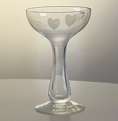 Buy Vintage Art Deco Hollow Bulb Stem Heart And Arrow Etched Champagne Coupe Wedding • 9.60£
