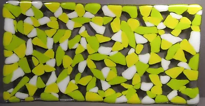 Buy Fused Glass Serving Plate Trinket Dish Yellow White And Green  10  X  5  • 11.29£