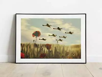 Buy Aviation Art | British RAF WW2 Spitfire Wall Art, Poppy Field Flower Photography • 163.99£
