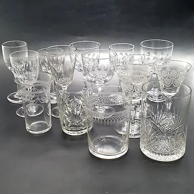 Buy Antique Drinking Glasses Edwardian Sherry Port Liquor Tumblers 1900 - 1910 Mixed • 8.95£