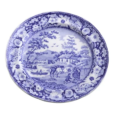 Buy Antique English Blue & White 10 3/8  Plate NATIVE Pattern William Adams C1825 #2 • 70£