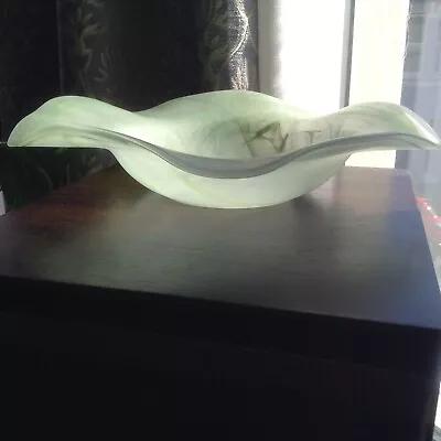 Buy Pretty Alabaster Green & White Swirl Cloud Glass Style 13cm Bowl • 6£