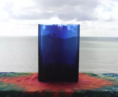 Buy Vintage Cobalt Blue Recycled Glass Square Shape  Vase • 10£