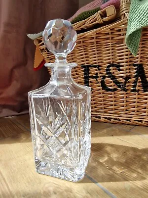 Buy Heavy Vintage Cut Glass Square Decanter W/Faceted Round Stopper Star Cut Base • 12£