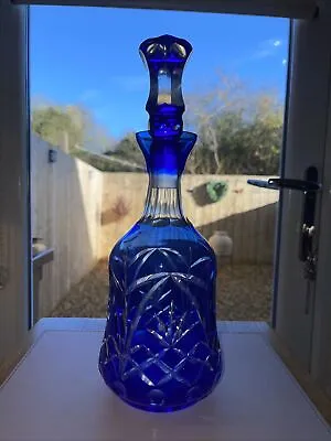 Buy Vintage Bell Shaped Bohemian Crystal Cobalt Blue Cut To Clear Crystal Decanter • 35£
