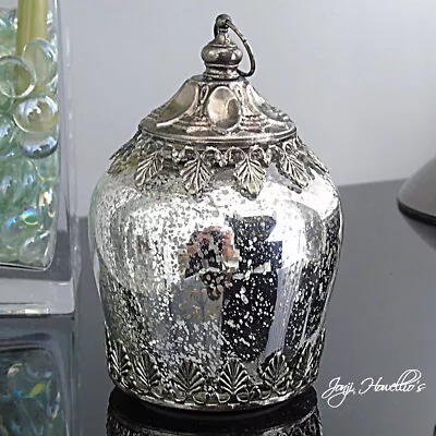 Buy Vintage Silver Moroccan Lantern Mercury Glass LED Light Hanging Ornament Home • 10.50£