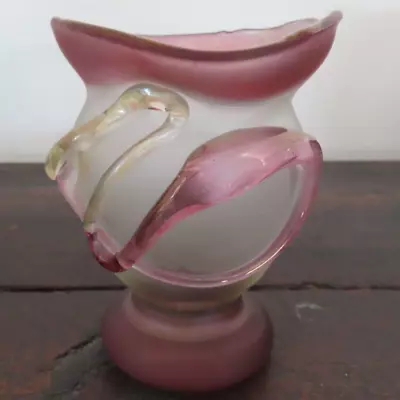 Buy Vintage Unmarked Art Glass Pink Glass Swirl Pattern Vase 4.5  Tall • 14.95£