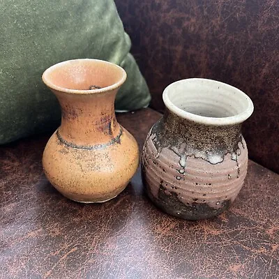Buy 2 X Small Studio Stoneware Posy Vases Earthy Matt Glazes 9.5 & 10.5cm • 5.99£