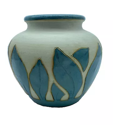 Buy Lovely 6.5” Pottery Vase Raised Leaf Design Salt Glaze Blue Elegance • 14.13£