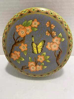 Buy Vintage Daher Decorated Ware Round Powder Tin Floral Butterfly Blue Gold Accents • 8.48£