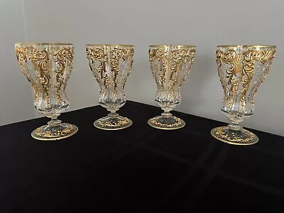 Buy Moser Quatrefoil Glasses Goblet Tumblers Raised Gold Blue & White Forget-me-nots • 722.22£