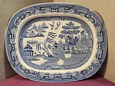 Buy Antique/Vintage Very Large Serving Platter With Blue & White Willow Pattern • 4.99£