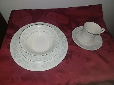 Buy Fine Porcelain China Dinnerware Set With Blue Flowers And Silver Rim • 14.46£