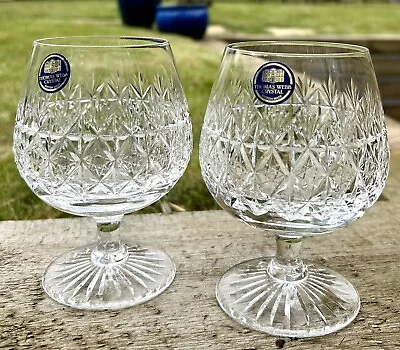 Buy Two Thomas Webb Crystal Wellington Brandy Glasses With Original Stickers • 39£