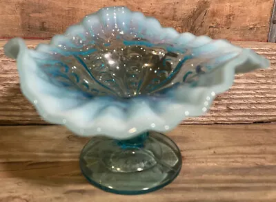 Buy Dugan Glass Pressed Coinspot Aqua Opalescent Blue Compote Antique Home Decor • 15.28£