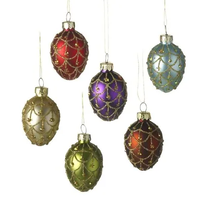 Buy Set Of 6 Colourful Multicoloured Glass Egg Christmas Tree Bauble Decorations • 14.99£
