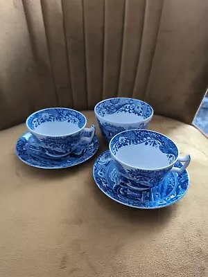 Buy Blue And White Tea Cup And Saucers X2 Sugar Bowl Copeland Spode Italian Pattern • 20£