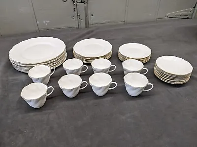 Buy 40 Piece Queens Marie Gold Trim Bone China Set Plates, Saucers, And Cups • 113.85£