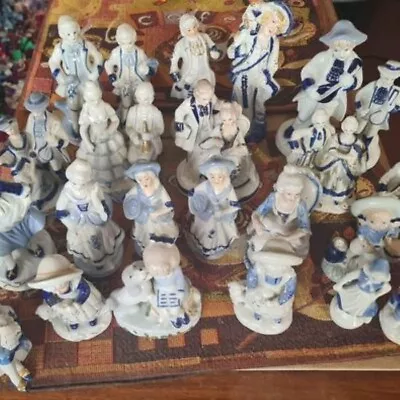 Buy Job Lot 23x Blue White Porcelain Victorian Figurines - Men, Women, Couples • 30£
