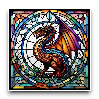 Buy LARGE Mythical Dragon Animal Square Stained Glass Window Vinyl Sticker Decal • 8.95£