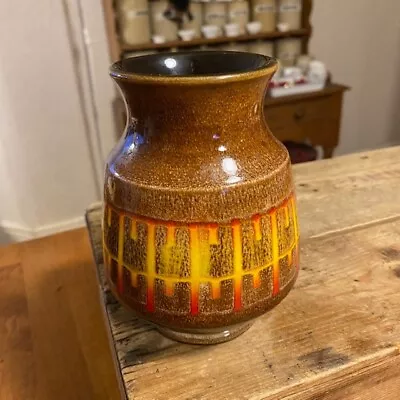 Buy Vintage Dark Brown / Yellow Patterned Poole Pottery Abstract Design Vase – Great • 19.99£