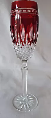 Buy A Tall Waterford Clarendon Ruby Overlay Cut Glass Champagne/Wine Flute. Signed • 65£