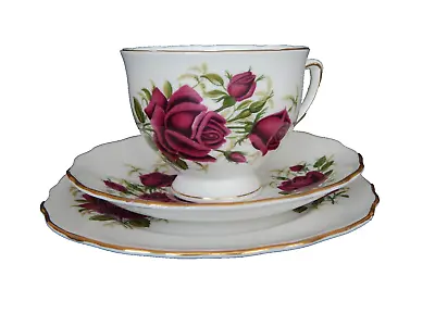 Buy Colclough Vintage Trio Dark Pink Roses Cup Saucer Plate Retro • 6.75£