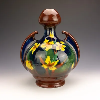 Buy Antique Old Moravian Pottery - Large Austrian Flower Patterned Art Nouveau Vase • 59.99£