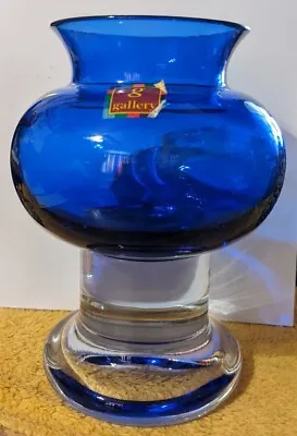 Buy Vintage Retro Scandinavian Blue & Clear Art Glass Vase • 19.95£