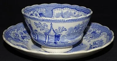 Buy Adams England Damascus Handleless Cup & Saucer Blue Circa 1819-1830 China • 90.09£