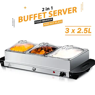 Buy 3 Pan Food Warmer Buffet Server Hot Plate 3 Tray Adjustable Temperature 300W • 32.85£