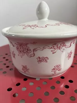 Buy Vintage Laura Ashley Pink & White Rose Pattern Storage Jar ‘Ribbons’ Pattern • 19.99£