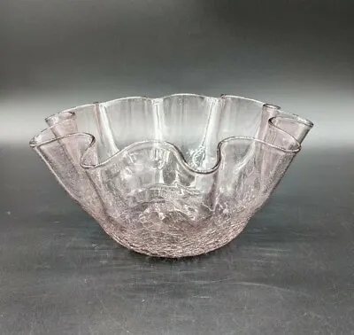 Buy Vintage Amethyst Crackle Glass Ruffled Bowl • 23.97£