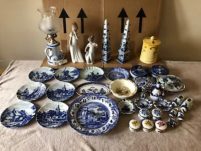 Buy Lot Of 36 Delft/ Spode/ Royal Doulton Blue And White Pottery Ceramic, Vintage • 49.99£