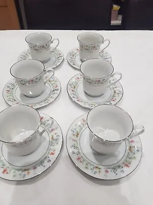 Buy Crown Ming Fine China Tea Cup & Saucer X6 Botanical Gift Pattern Platinum Gilt • 22£