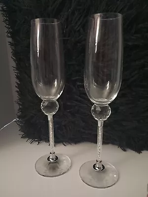 Buy Crystal Ball Champagne Rhinestone Bling Stem Wedding Toasting Glasses Set Of 2 • 28.81£
